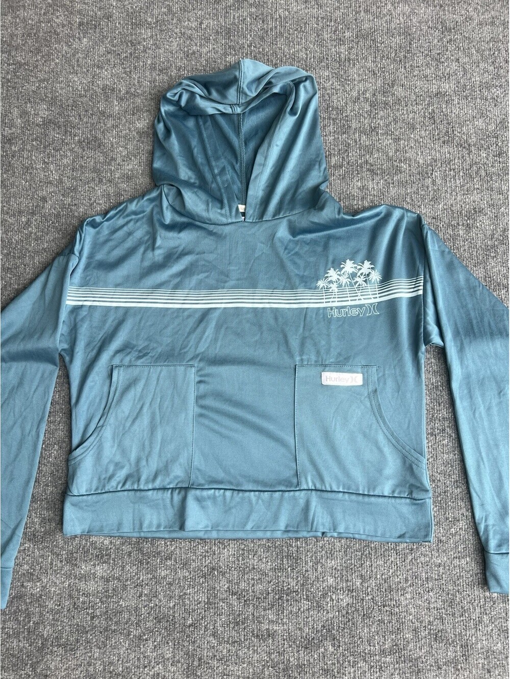 Women's M Hurley Long Sleeve Crop Hoodie Blue Pockets Cropped